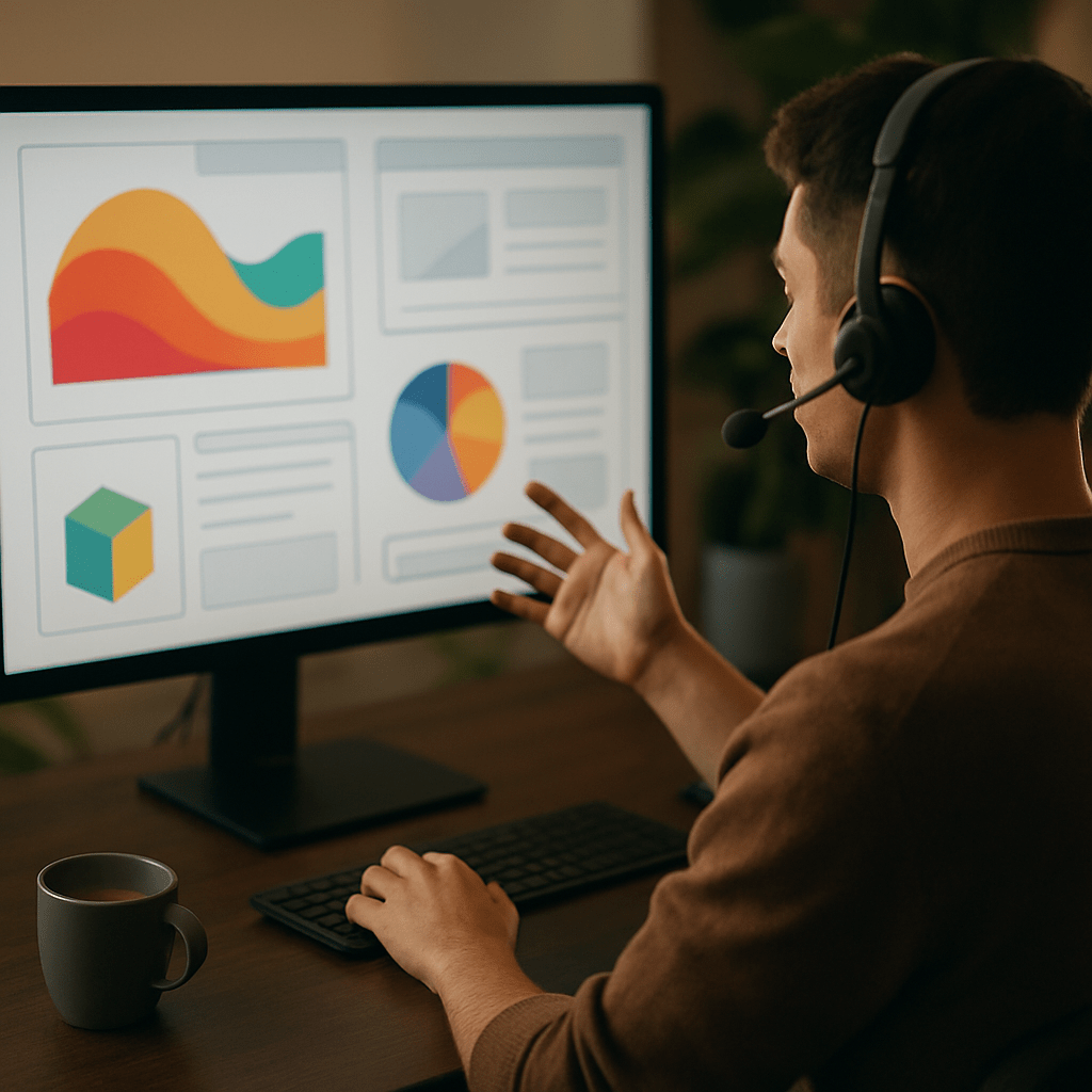 Freelancer recording a Loom video audit for a prospect using a headset at a modern desk