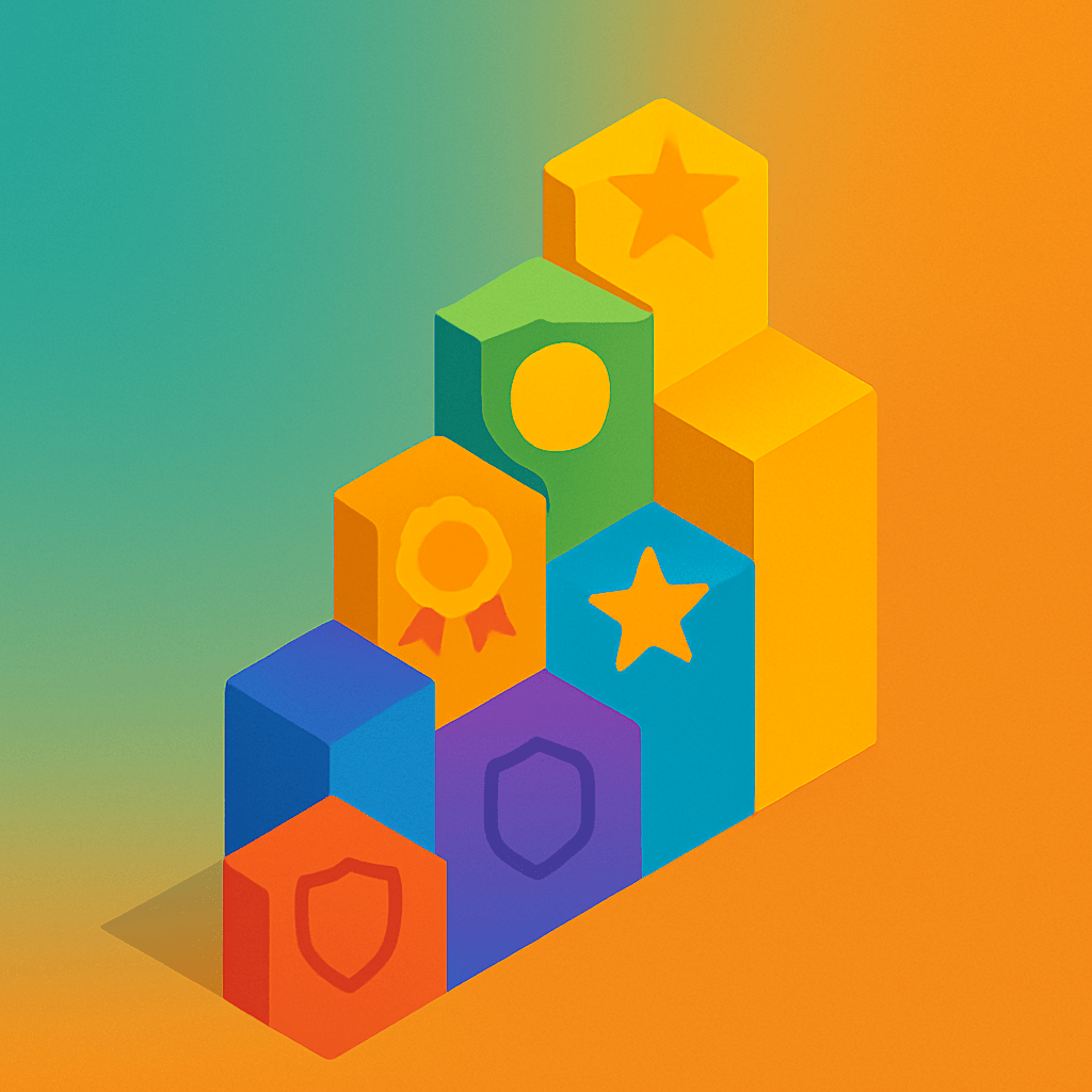 Colorful stacked certification blocks forming an upward staircase illustrating career progression