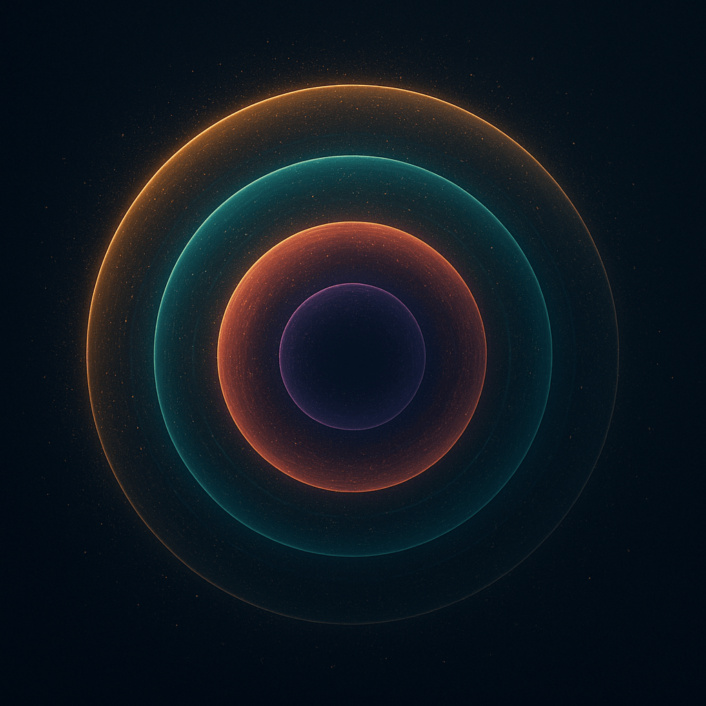 Four concentric glowing rings illustrating VIP recent lapsed and prospect customer segmentation architecture