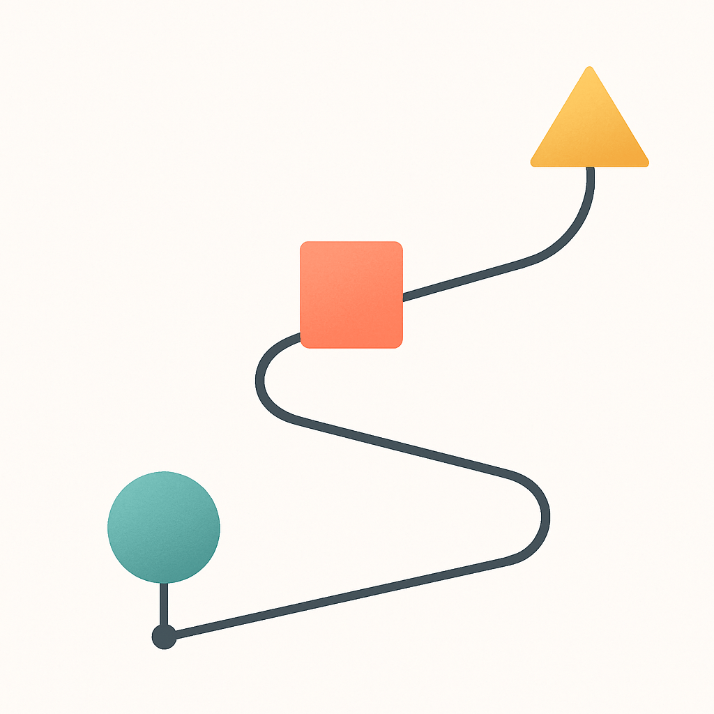 Illustrated timeline showing three career transition paths with milestone markers in pastel tones