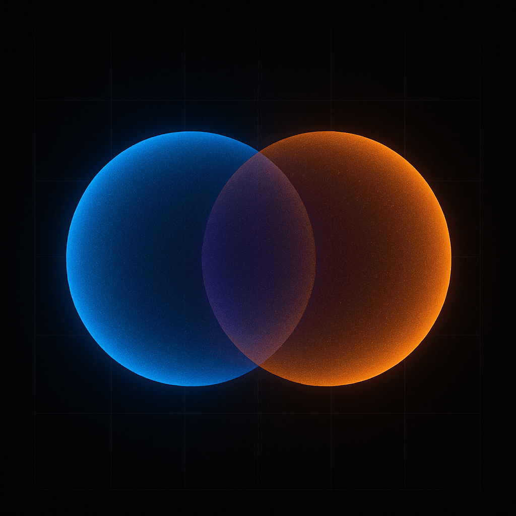 Two translucent spheres overlapping to show prospecting and retargeting attribution contamination