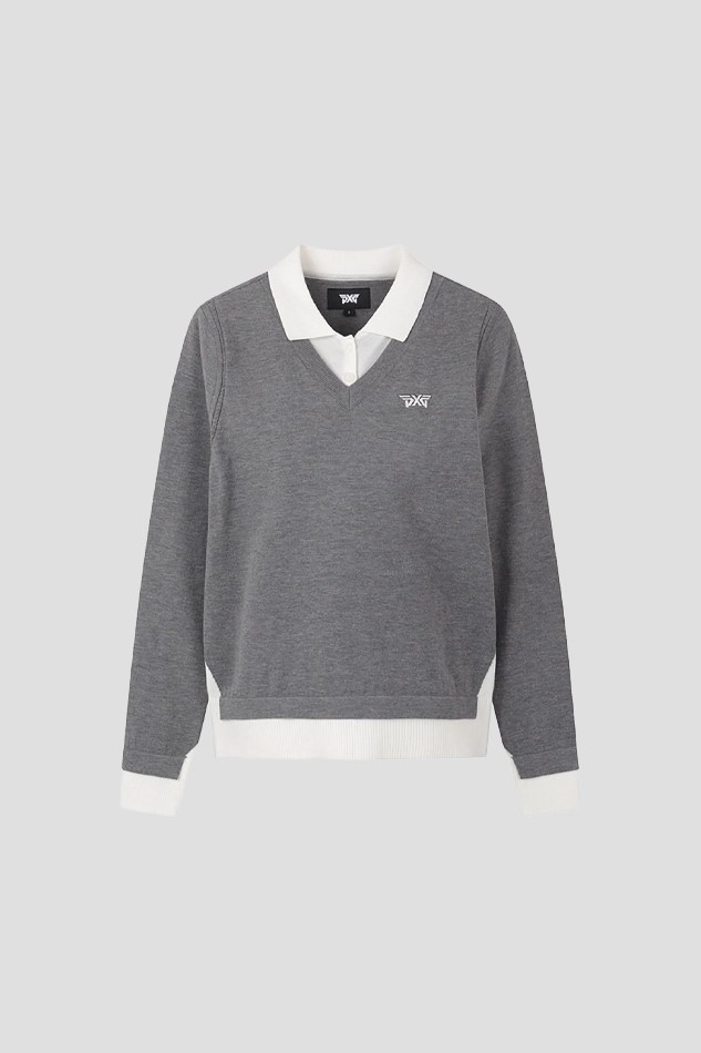 WOMEN FAKE LAYERED SWEATER 26S-GRAY