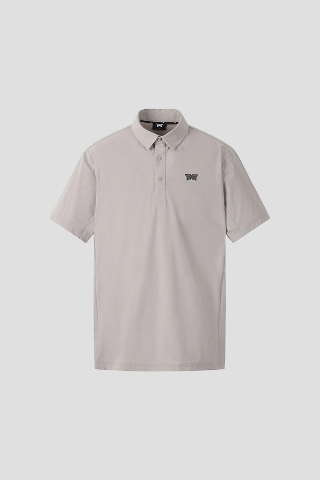SUMMER PATTERN POINT COLLAR SHORT-SLEEVE-BEIGE