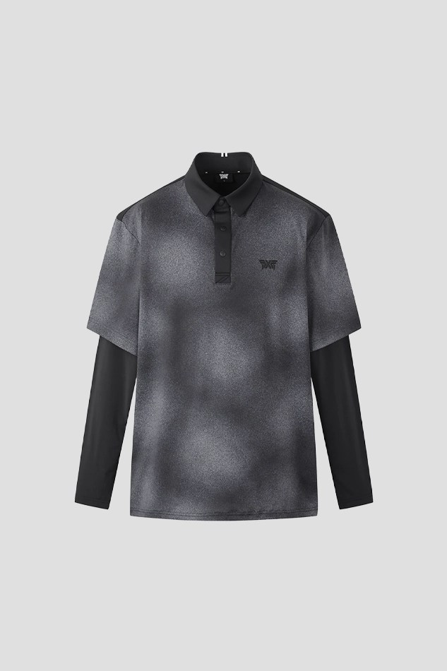 MEN COOL SLEEVE LAYERD COLLAR LONG SLEEVE-BLACK