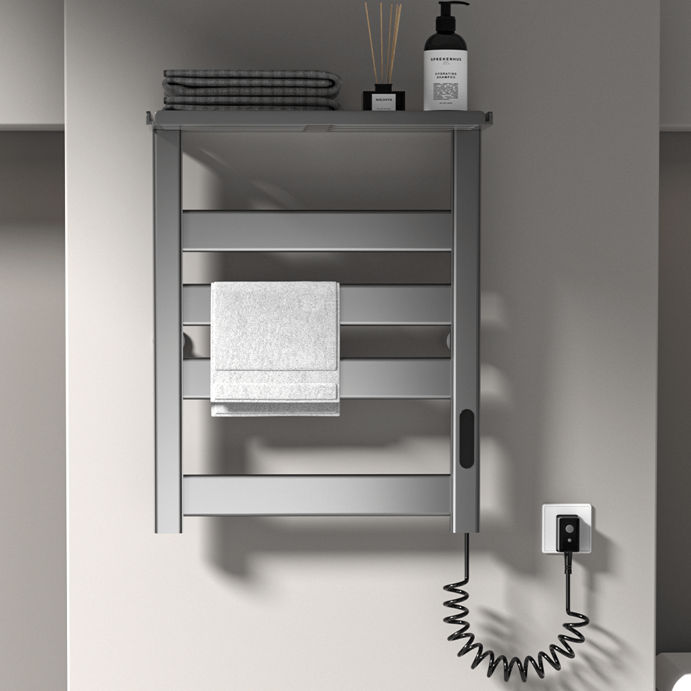 4 bars Electric Heated Towel Rail Rack Aluminu 2 tiers bath towel storage Intelligent Digital Display Clothes Dry Warme