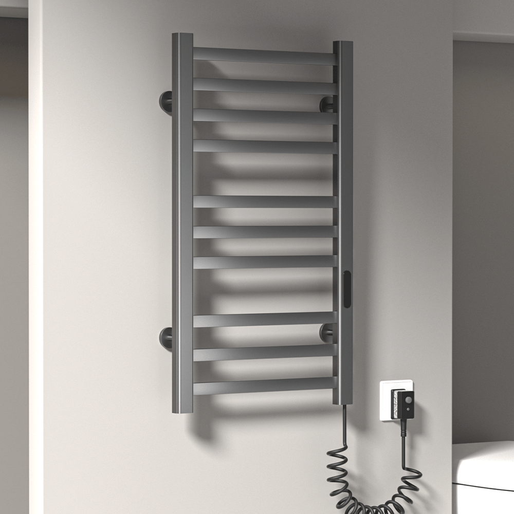 10 bars Aluminum Wall Mounted Electric Heated Towel Rail Rack Intelligent Digital Display Clothes Dry Warme