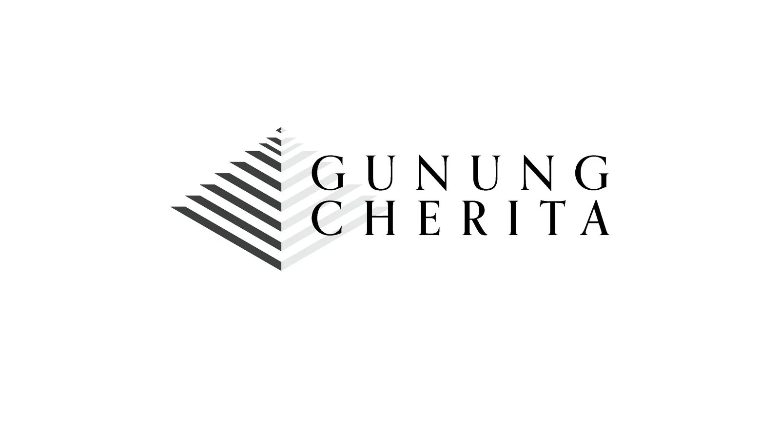 Gunung Cherita logo: a mountain drawn in horizontal stripes beside the name.