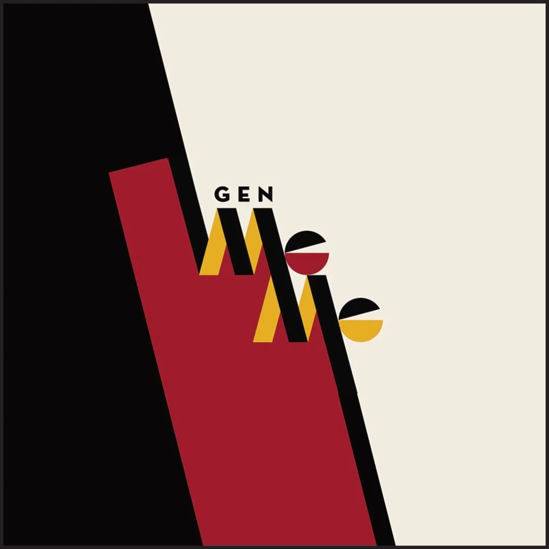 GenMeme logo in red, black, yellow and cream.