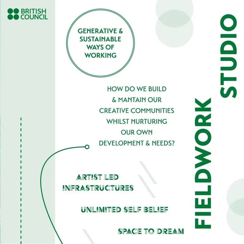 Poster for the talk Generative and Sustainable Ways of Working by Fieldwork Studio, made for the British Council.