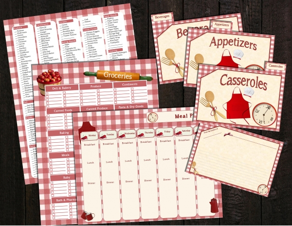 grocery list meal planner recipe cards set print