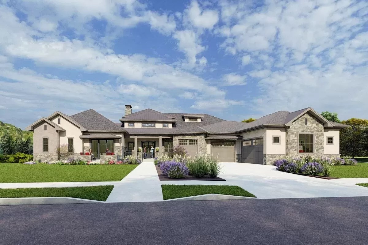 Luxury ranch home plan with walkout basement (floor plan)