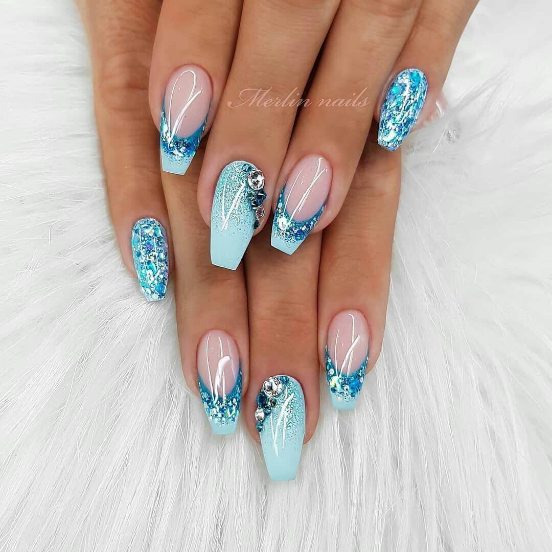 Rhinestones and glitter nails