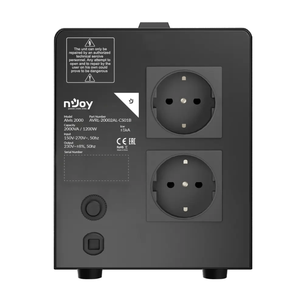 nJow Alvis2000 1200W Automatic Volgate Regulator | 2 Schuko