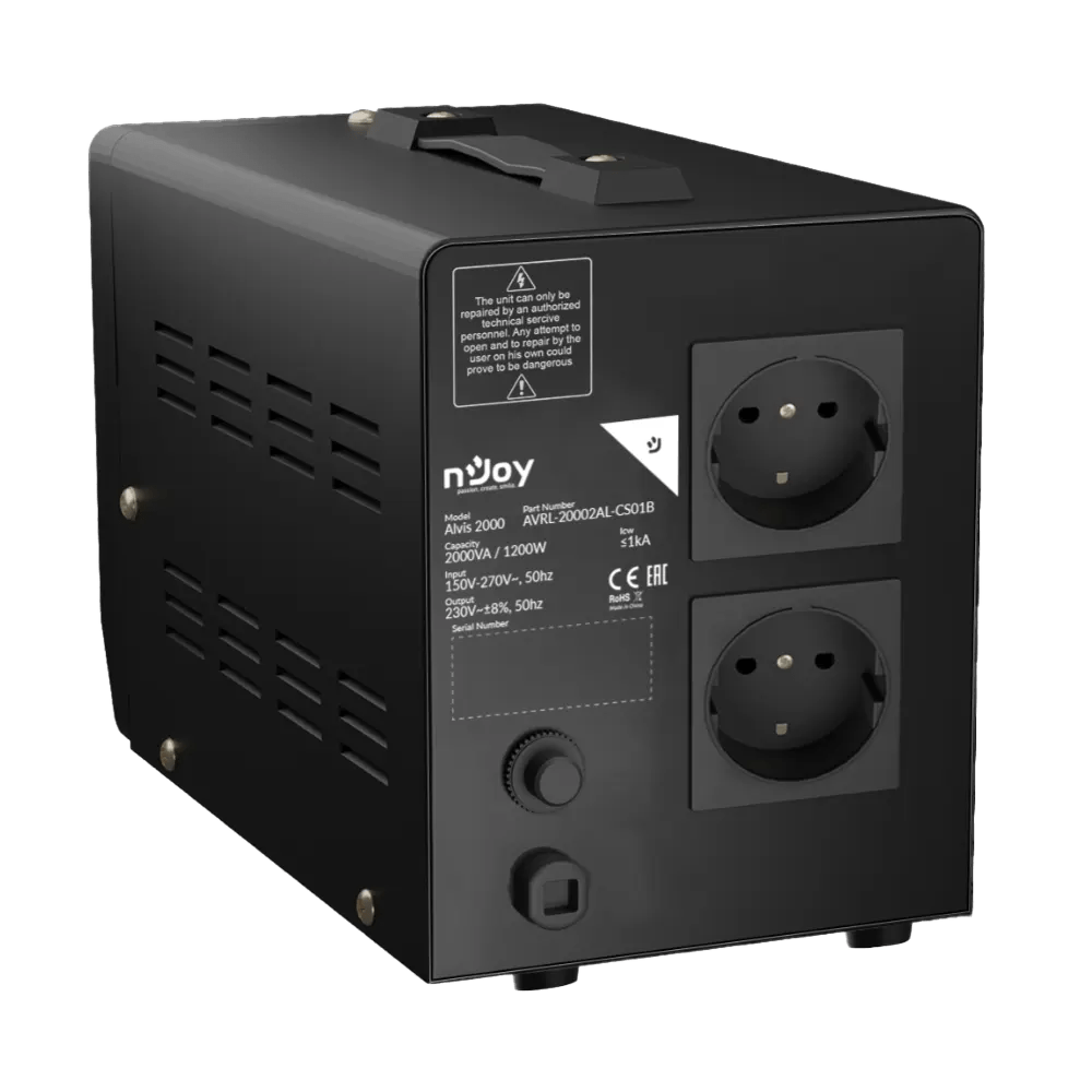 nJow Alvis2000 1200W Automatic Volgate Regulator | 2 Schuko
