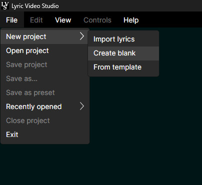 Create new projects in Lyric Video Studio. Import lyrics or create blank. Of create templates for your favorite set of services