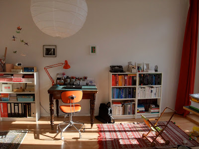Arbeitsplatz, Eiermann, Architektentisch, Lampe aus Reispapier