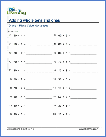 1st Grade Place Value And Number Charts Worksheets Free