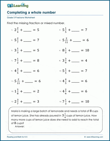 Grade 5 Addition Subtraction Of Fractions Worksheets