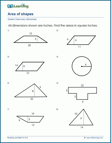 grade 6 math worksheet geometry area of triangles parallelograms