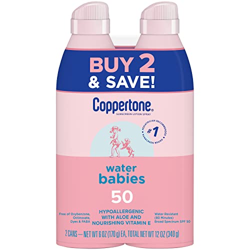Coppertone WaterBabies Sunscreen Spray, SPF 50 Baby Sunscreen, Spray On Sunscree…