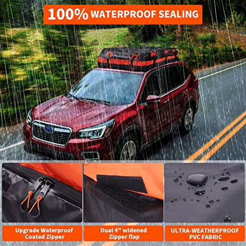 Rooftop Cargo Carrier,16 Cubic Feet Soft-Shell Rooftop Cargo Bag, Car Topper Luggage Carrier Waterproof with Anti-Slip Mat for All Vehicles with/Without Rack,Includes 6 Door Hooks