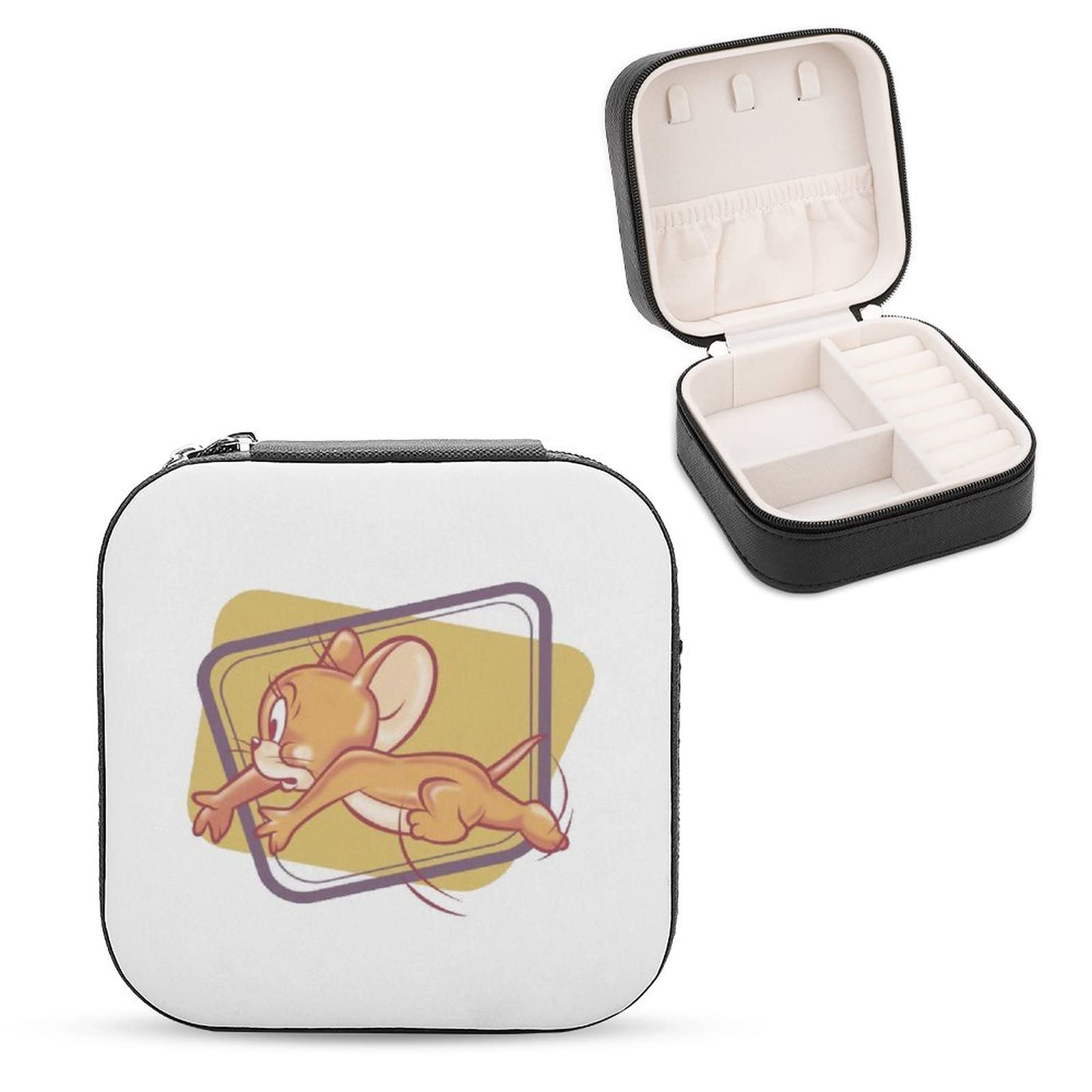 Amazon｜ジュエリーボックス トムとジェリー 収納ボックス ミニ アクセサリーケース PUレザー 携帯用 宝石箱 じゅえりーぼっくす 持ち運び  女の子 指輪 ネックレス イヤリング ピアス 収納 取り外しトレイ付き アクセサリー入れ コンパクト 旅行 出張 リング キャラクター ...