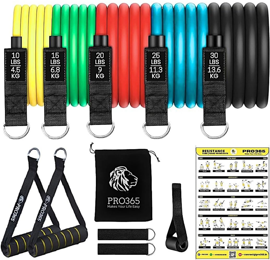 PRO365 Premium Resistance Bands with Door Anchor & Foam Handles, Weight Display Toning Tubes, Carrying Bag and Ankle Straps Included (1 Year Brand Warranty) PRO365 Premium Resistance Bands with Door Anchor & Foam Handles, Weight Display Toning Tubes, Carrying Bag and Ankle Straps Included (1 Year Brand Warranty)