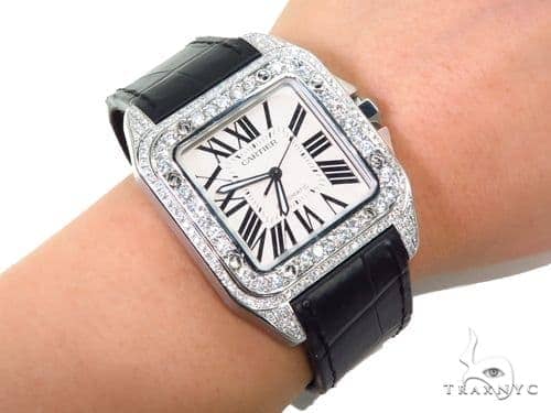 Pave Diamond Cartier Santos 100 Watch 40776 Mens Cartier Stainless Steel Round Cut 3 00 Ct