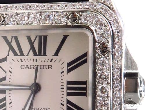 Pave Diamond Cartier Santos 100 Watch 40776 Mens Cartier Stainless Steel Round Cut 3 00 Ct