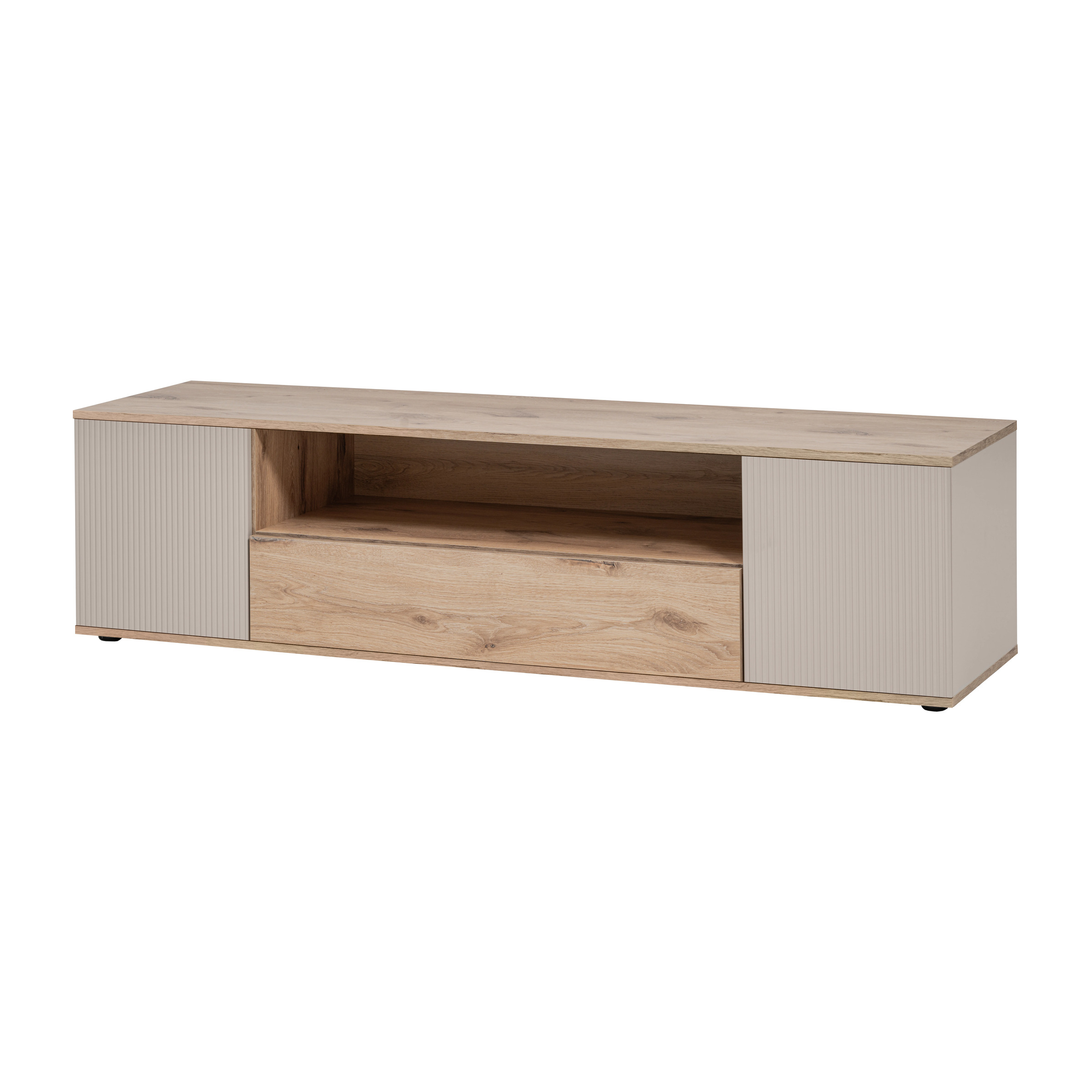 Meuble TV Catalina – chêne Viking, cachemire / façades chêne Viking, cachemire (rainuré) – 160 x 42 x 45 cm