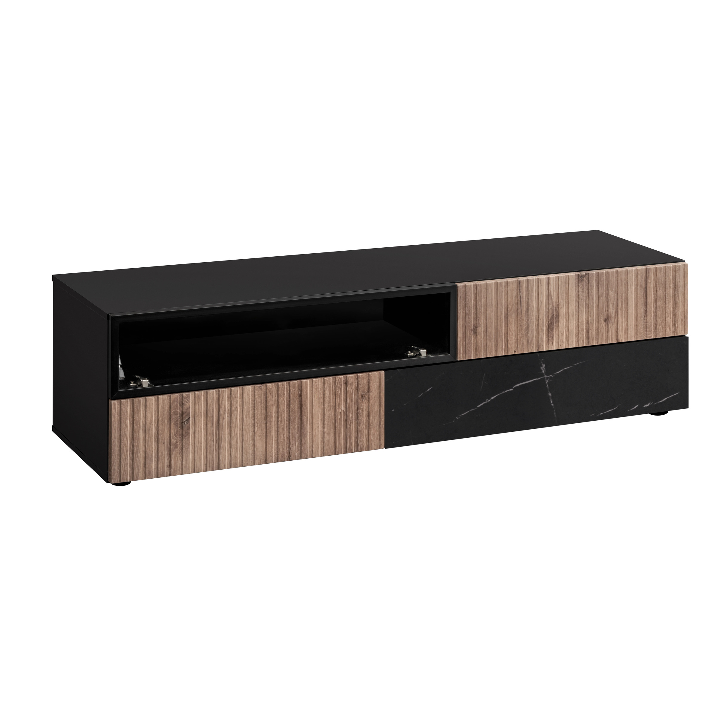 Meuble TV System Cannes Rtv – noir chêne Viking marbre noir – 160 x 42 x 45 cm