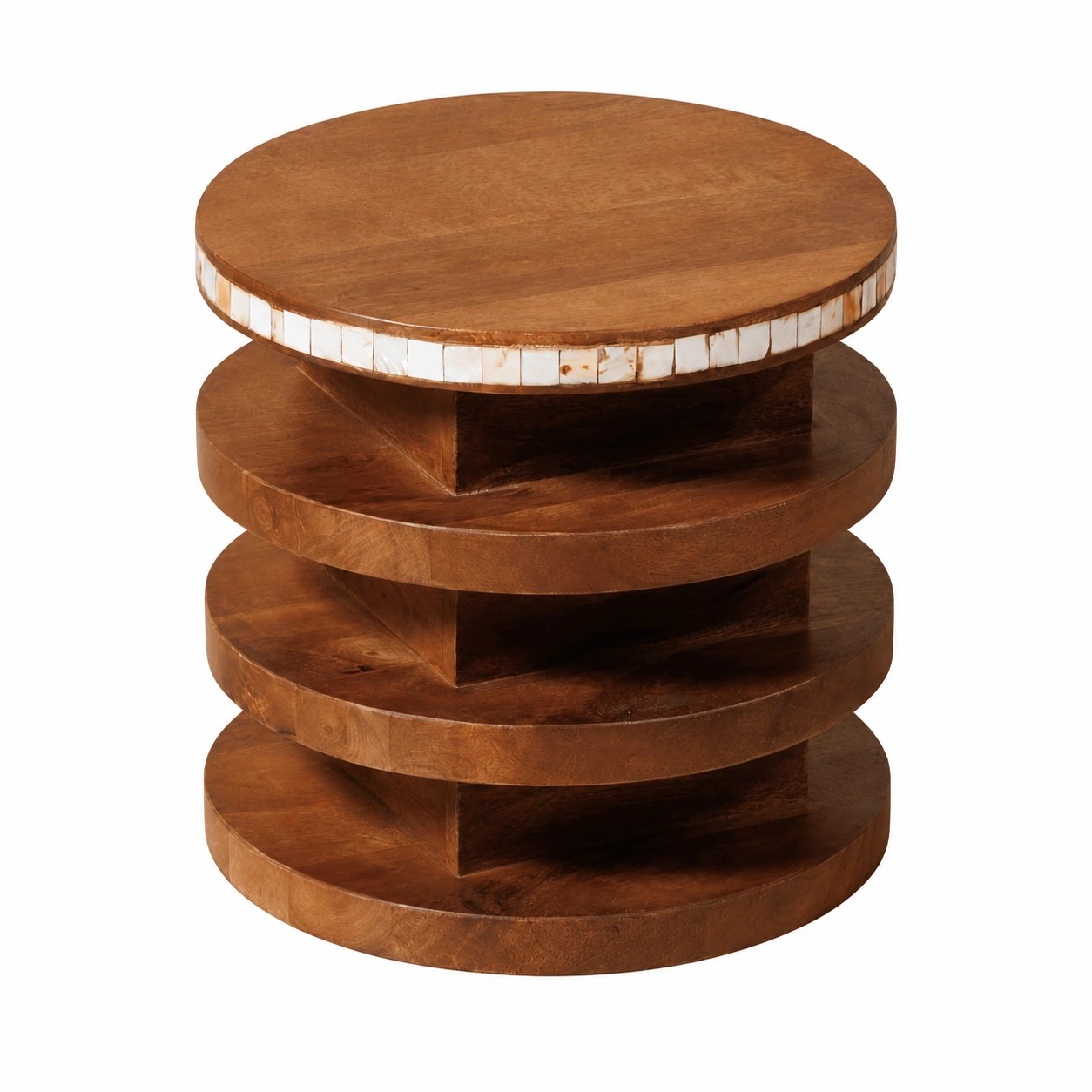 Table d'appoint en bois de manguier ronde inserts corne Argana 46 cm