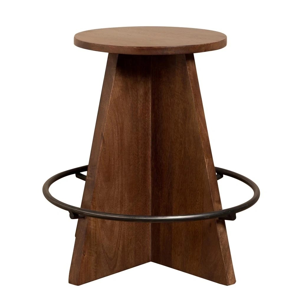 Tabouret en bois de manguier avec repose-pied Randy