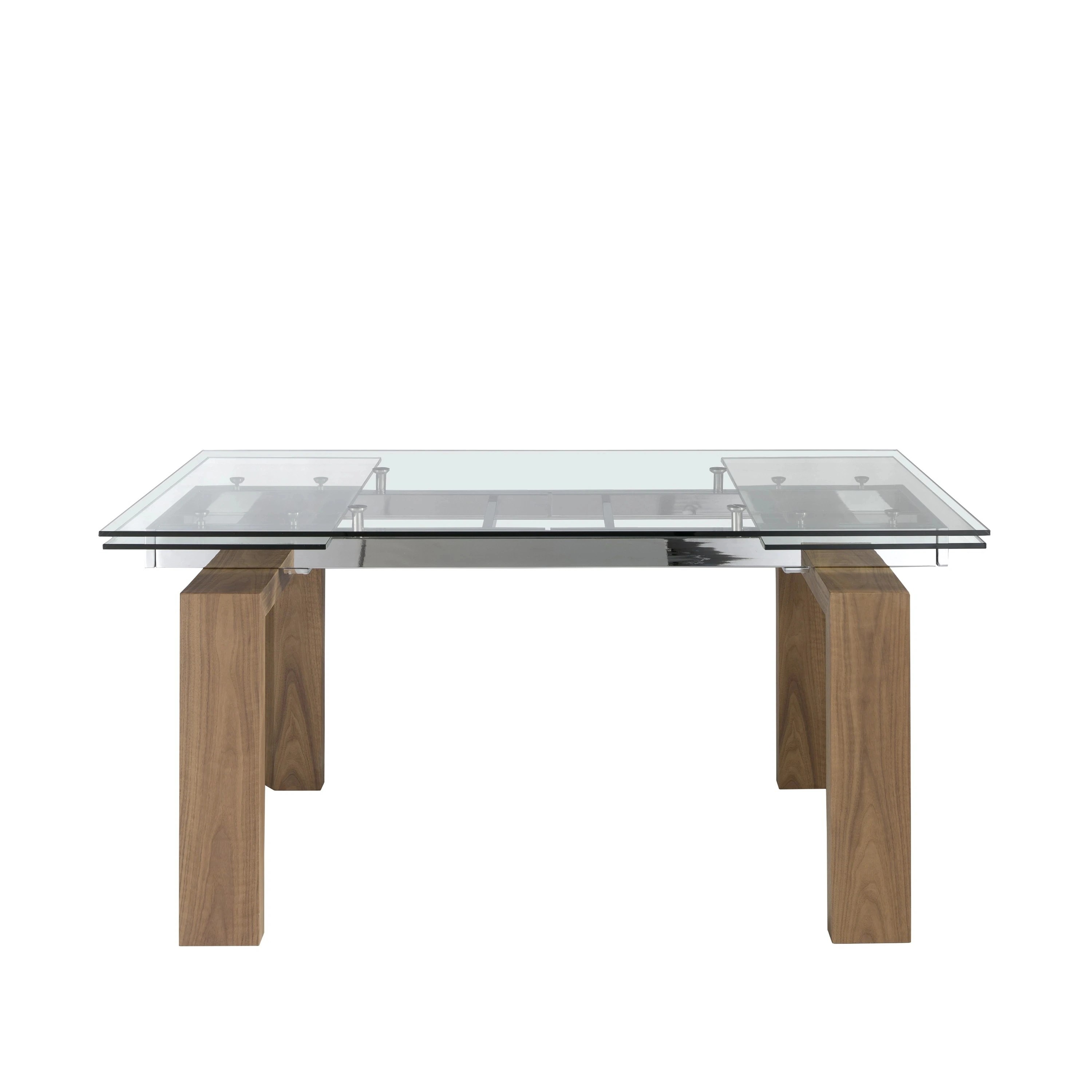 Table à manger à rallonge rectangulaire verre trempé et noyer