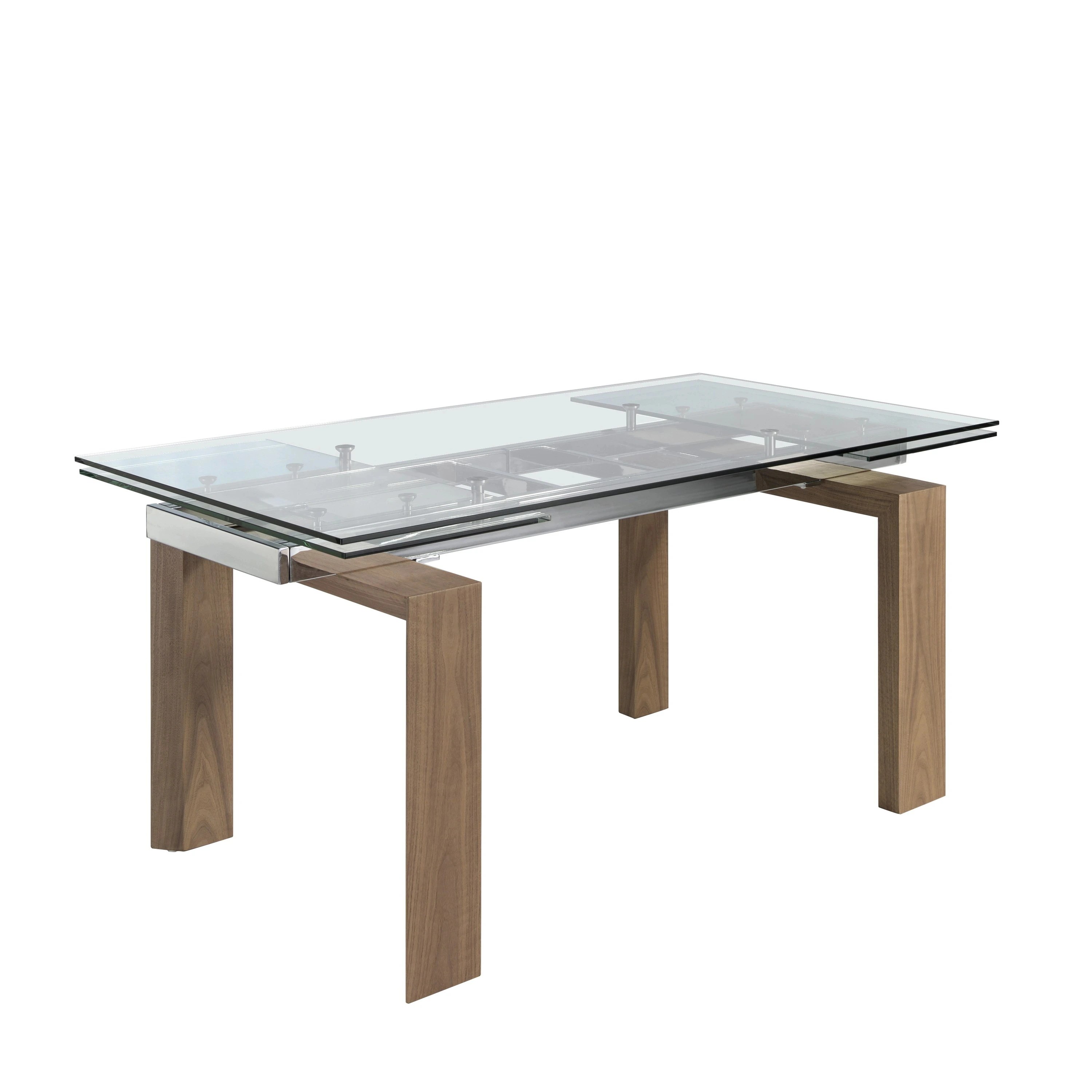 Table à manger à rallonge rectangulaire verre trempé et noyer