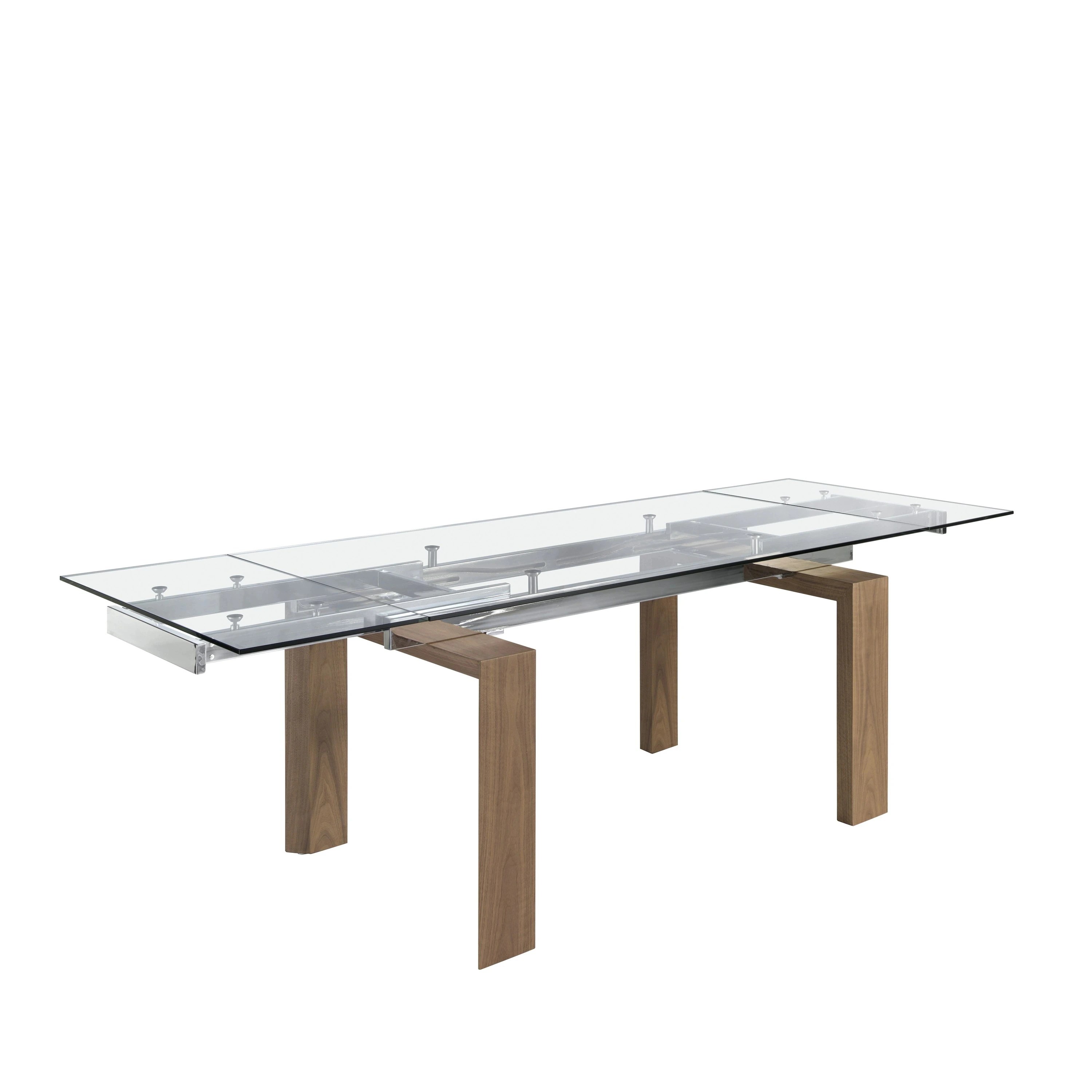 Table à manger à rallonge rectangulaire verre trempé et noyer