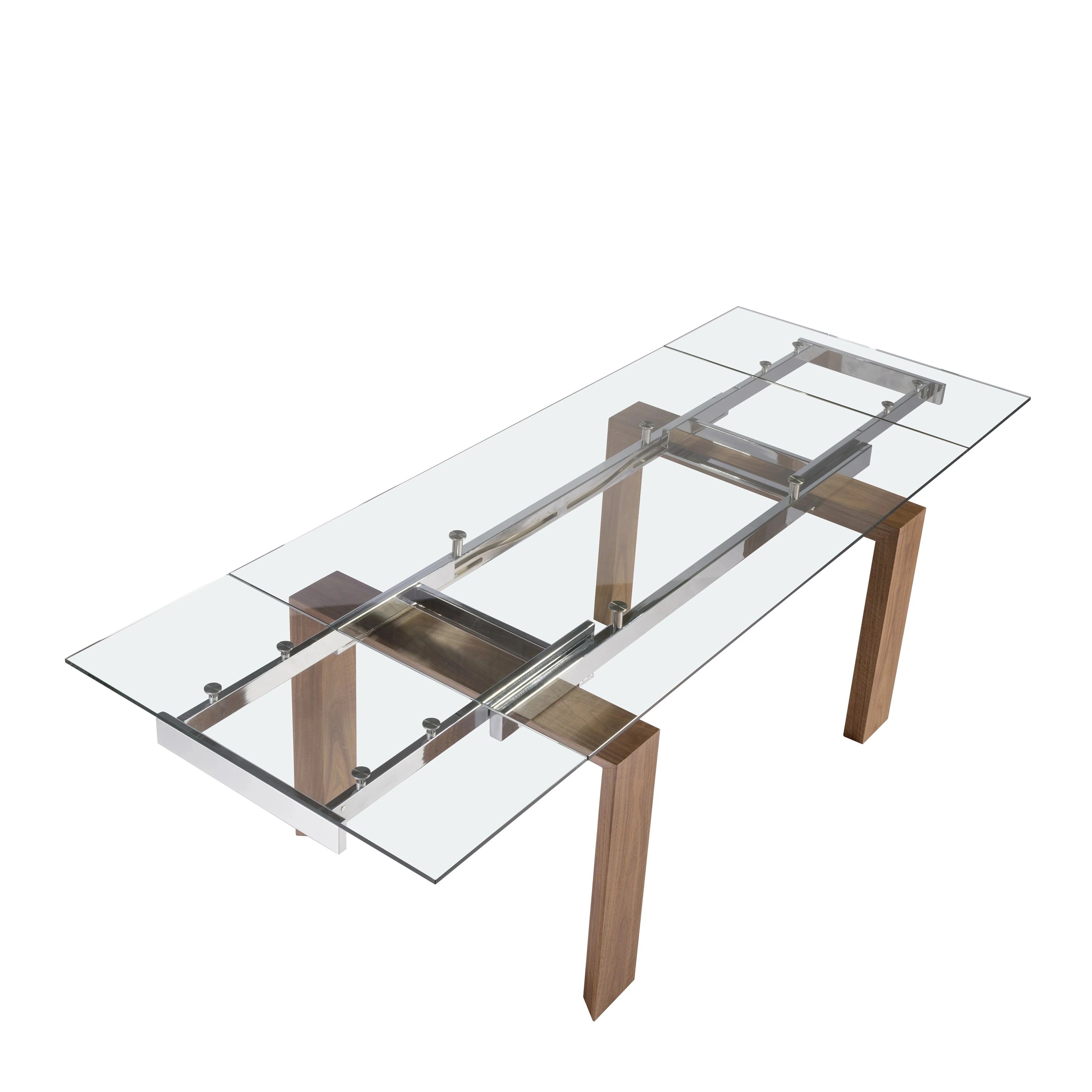 Table à manger à rallonge rectangulaire verre trempé et noyer