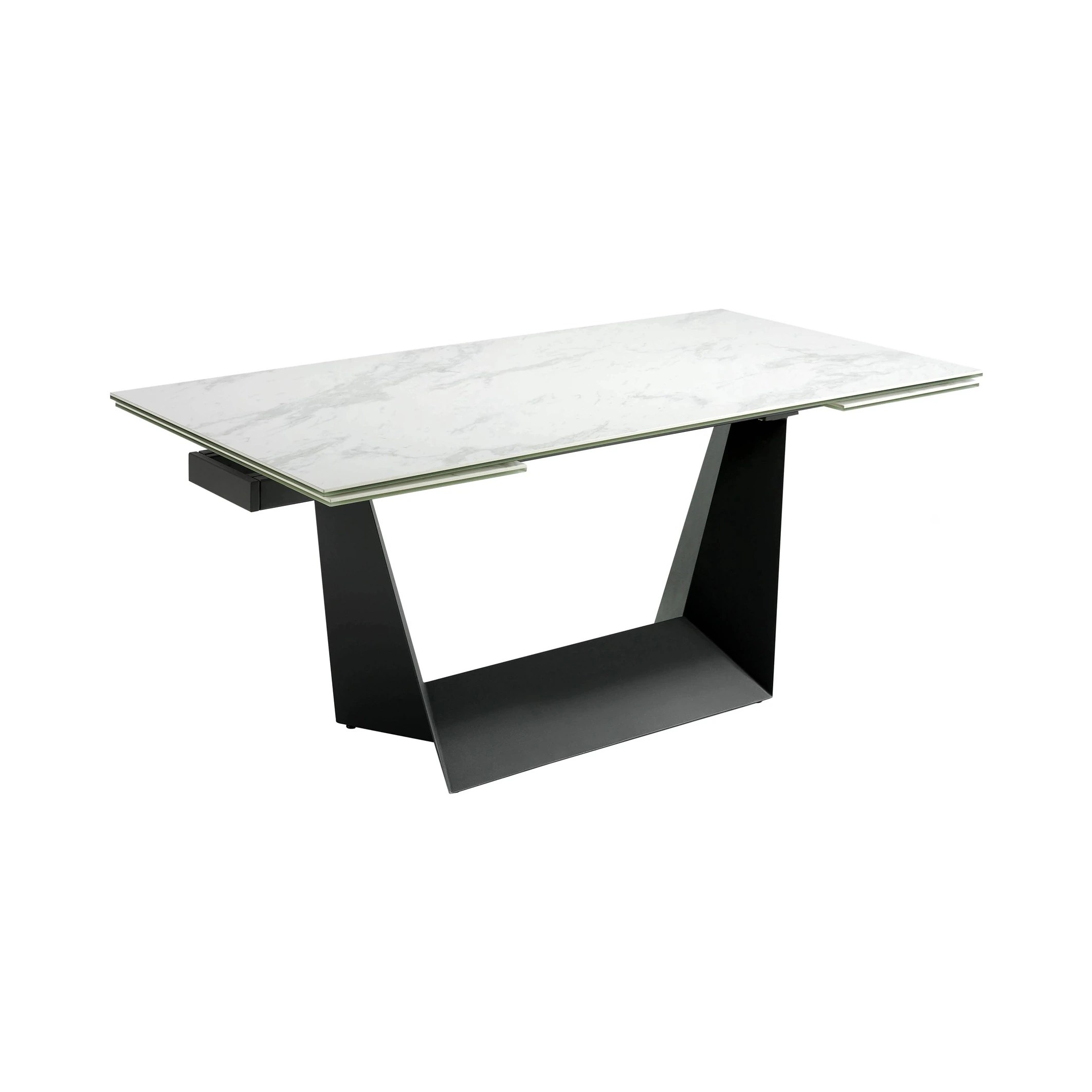 Table à manger à rallonge rectangulaire marbre porcelaine et acier noir