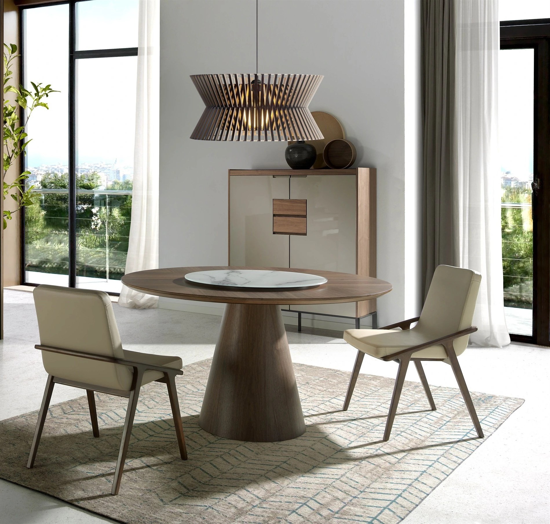 Table à manger ronde rotative noyer
