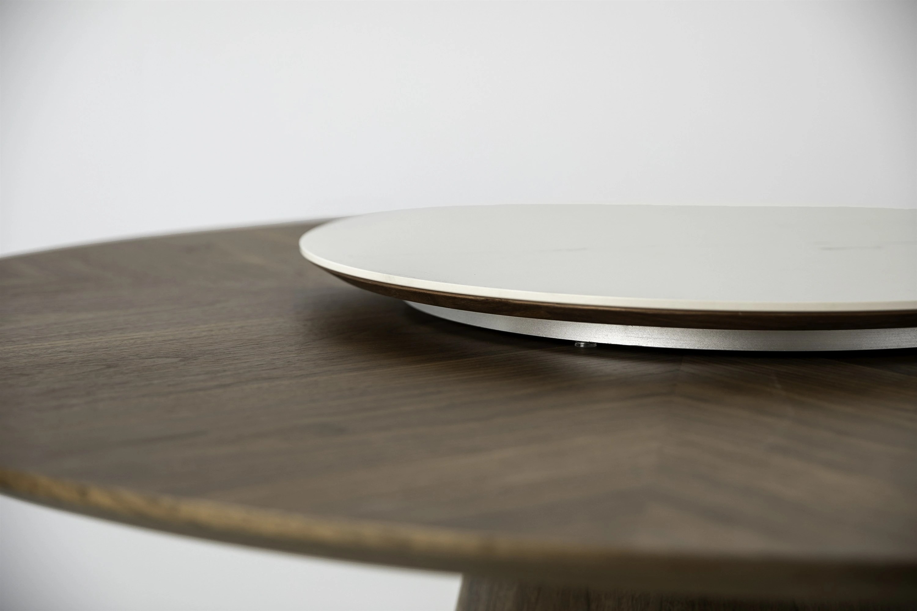 Table à manger ronde rotative noyer
