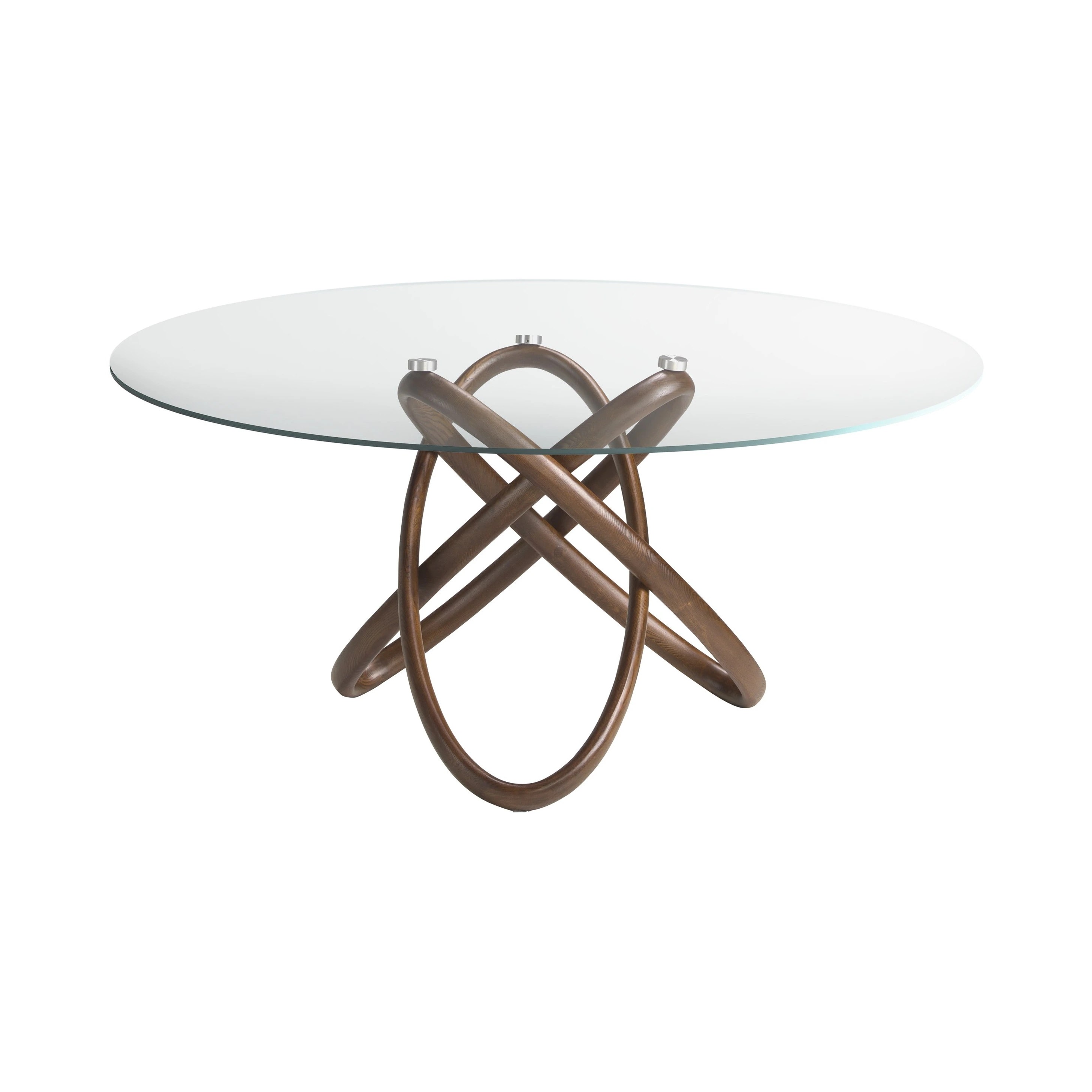 Table ronde 1020 — verre trempé + noyer