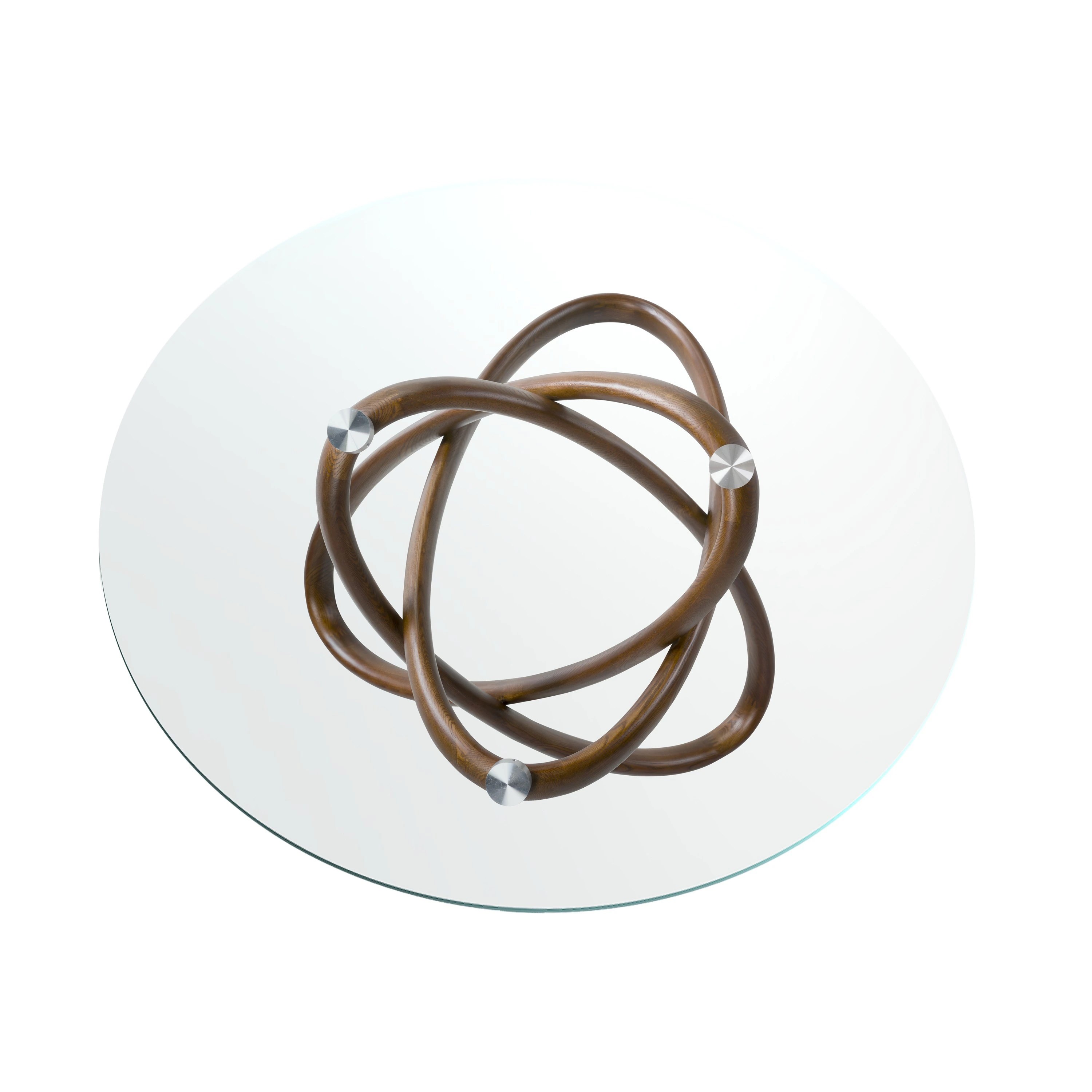 Table ronde 1020 — verre trempé + noyer