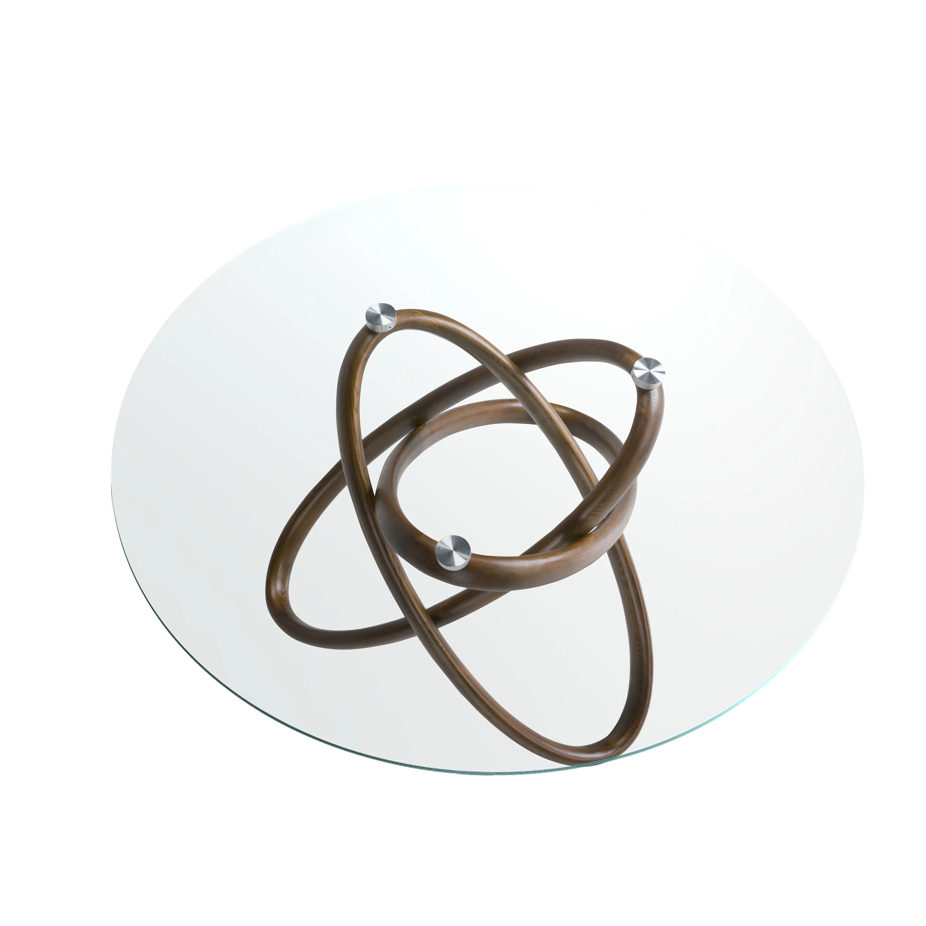 Table ronde 1020 — verre trempé + noyer