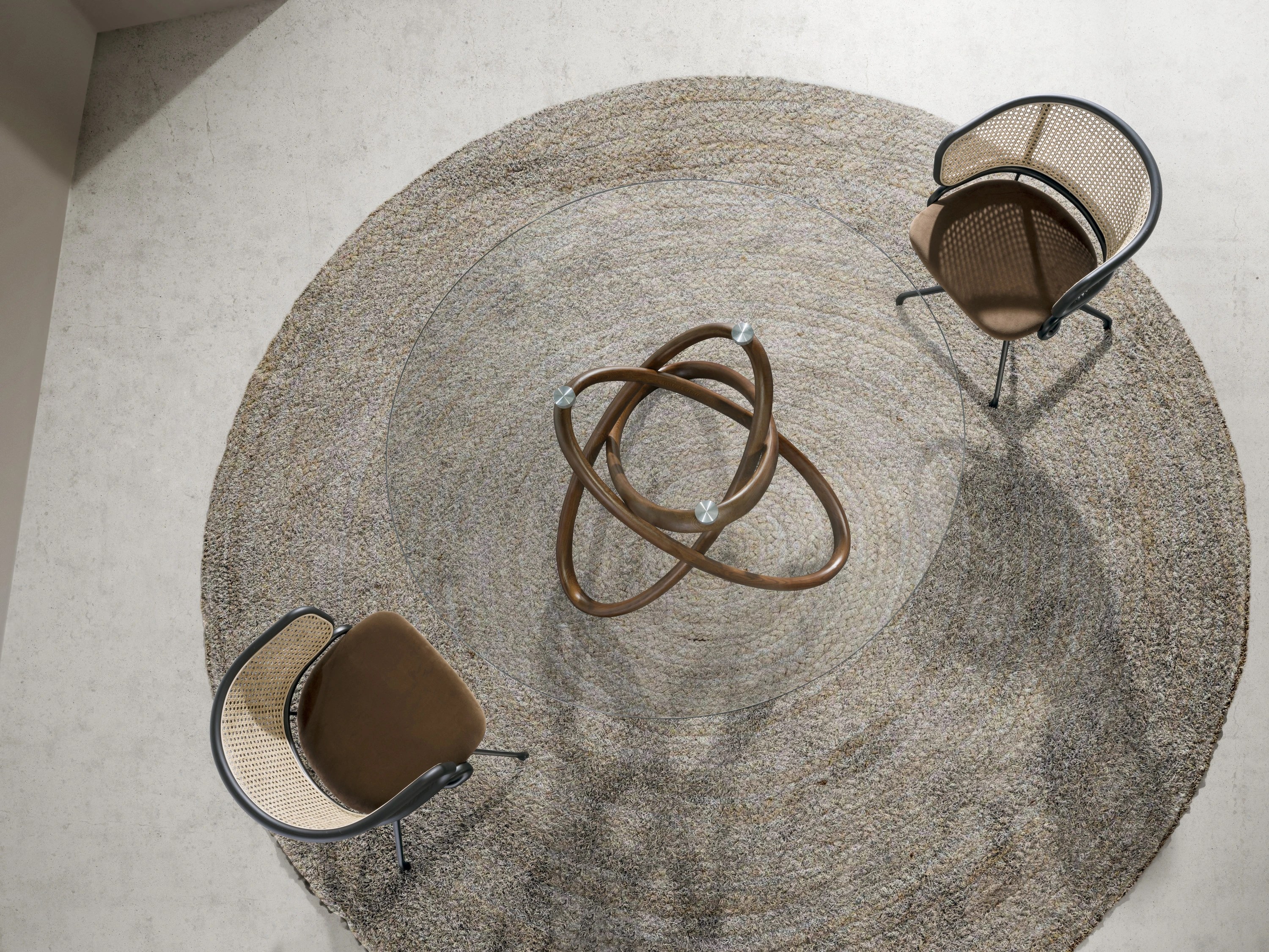 Table ronde 1020 — verre trempé + noyer