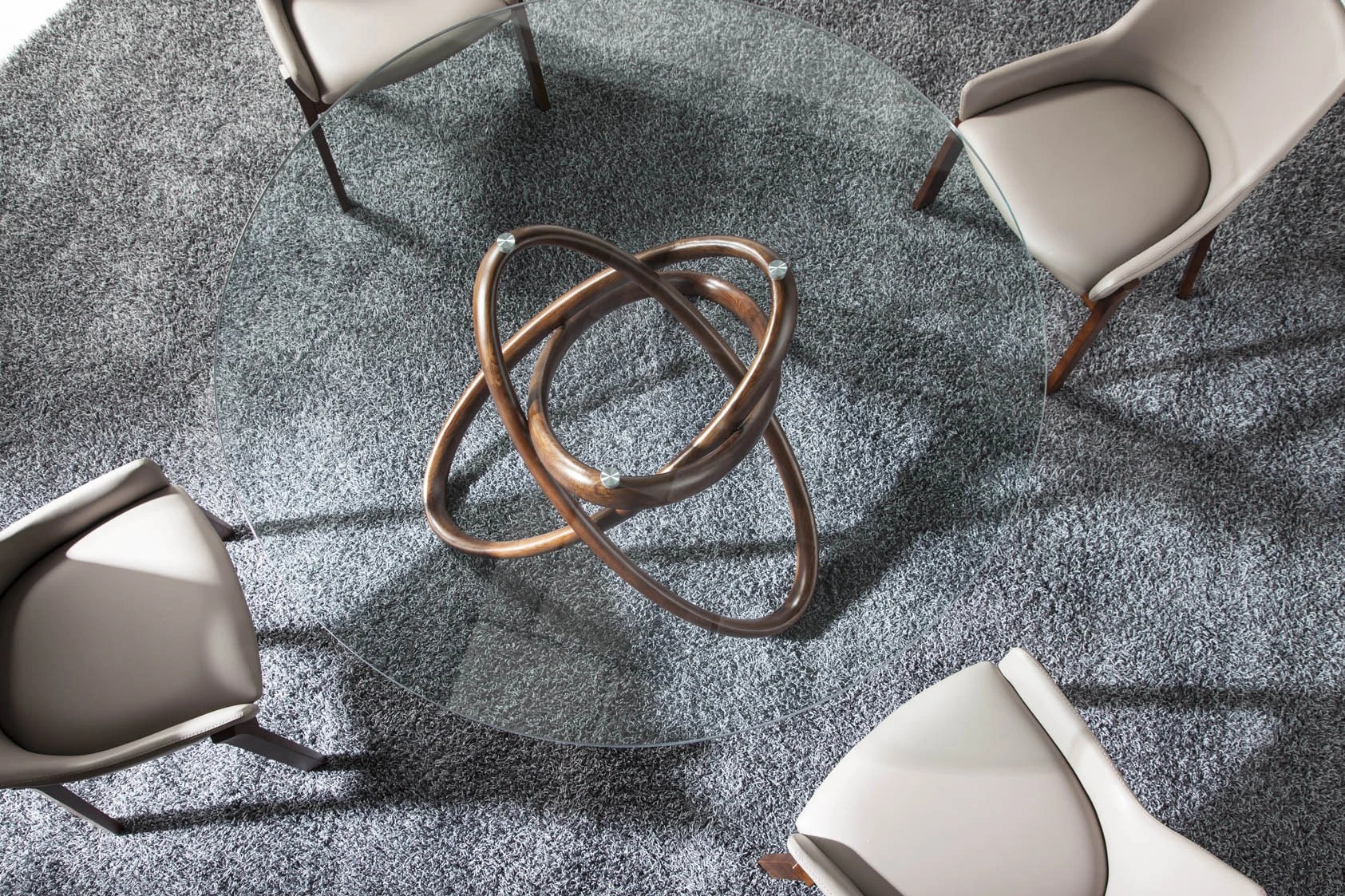 Table ronde 1020 — verre trempé + noyer