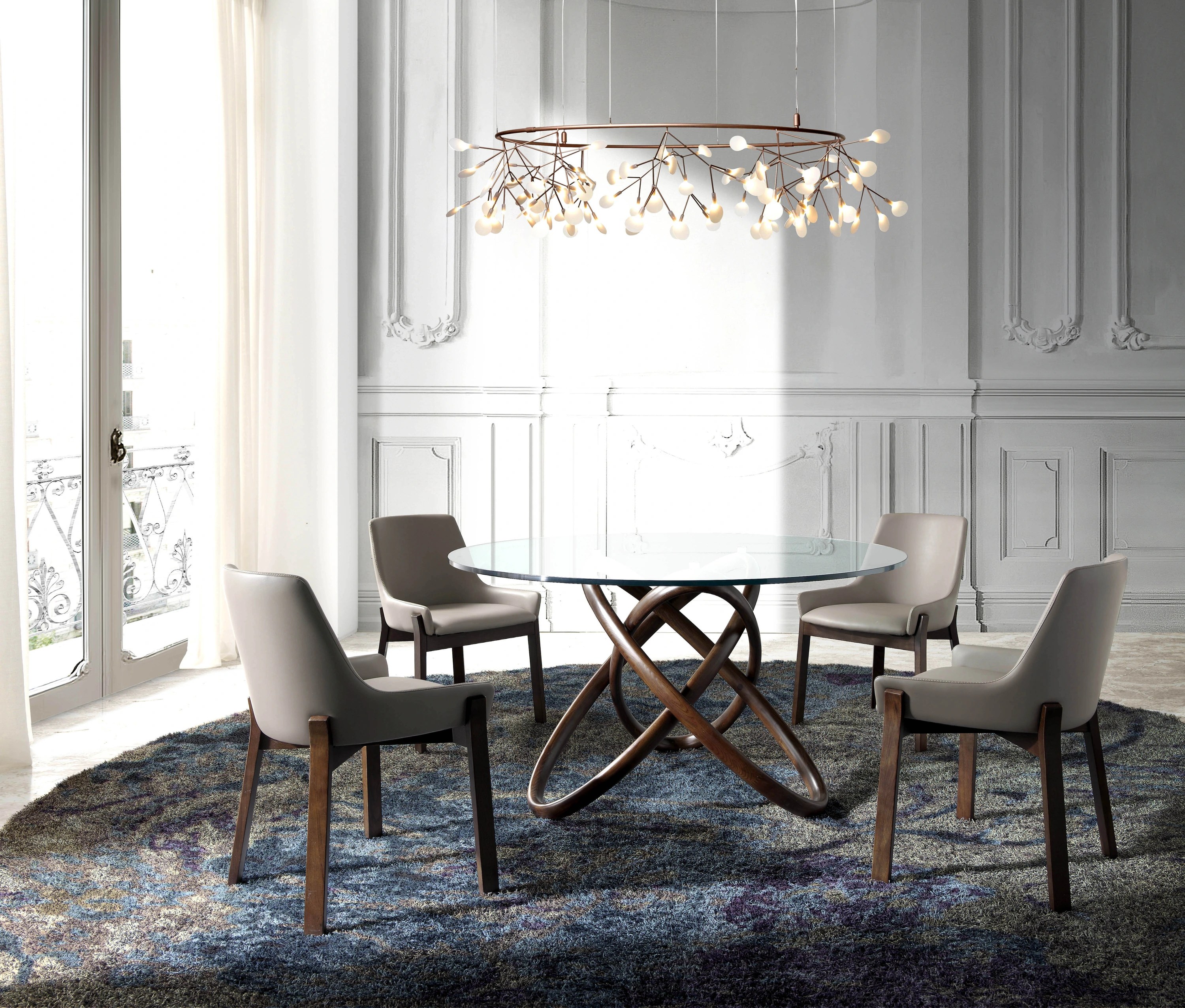 Table ronde 1020 — verre trempé + noyer