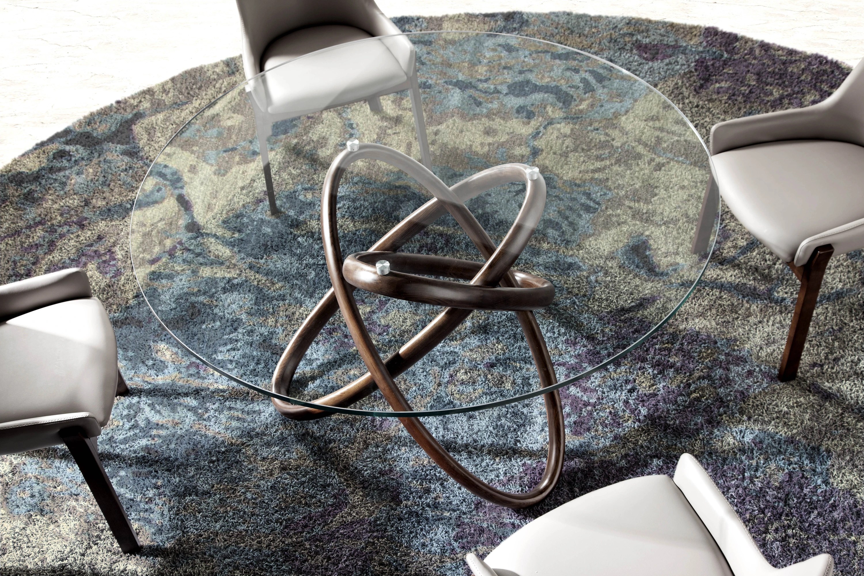 Table ronde 1020 — verre trempé + noyer