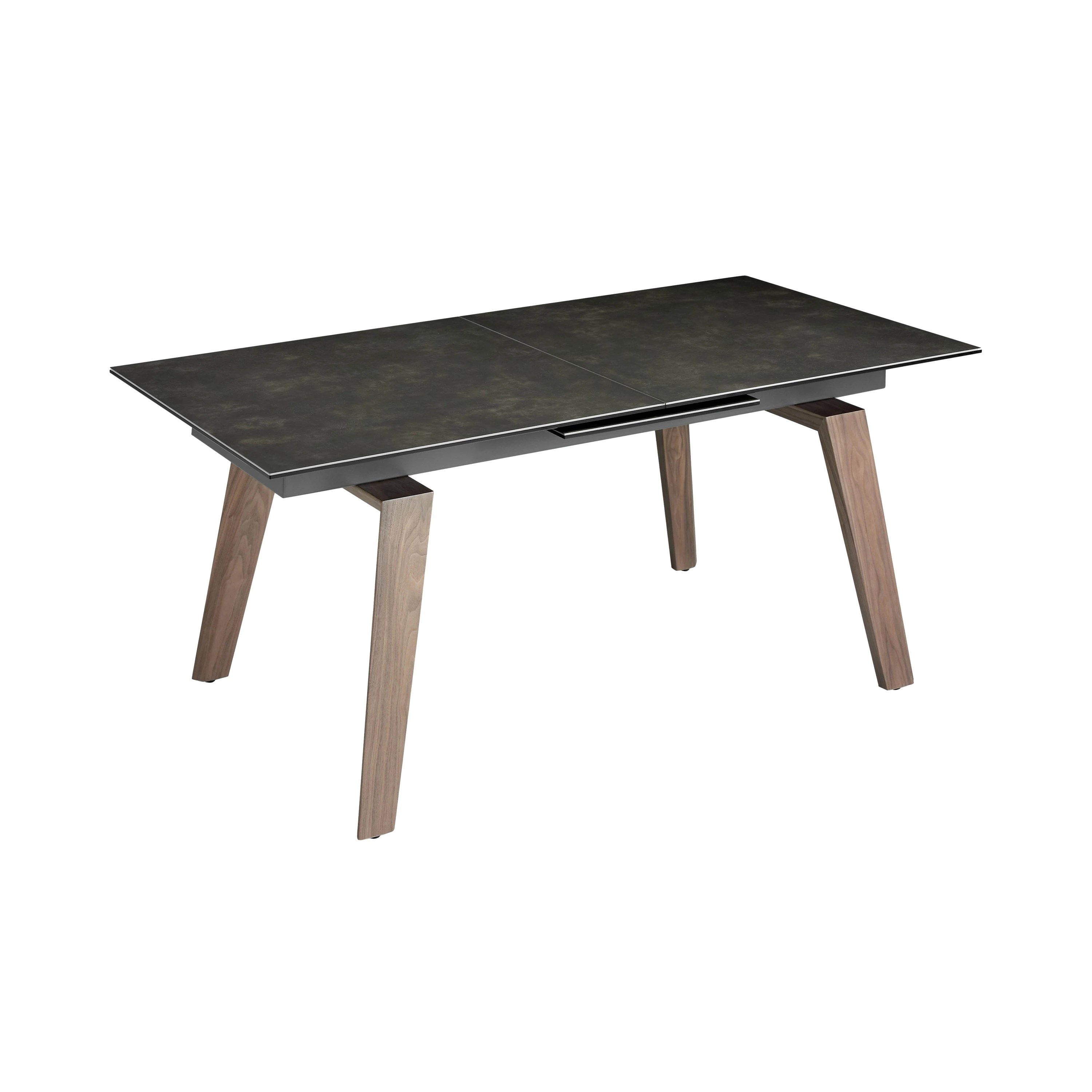 Table à manger à rallonge rectangulaire marbre porcelaine et noyer