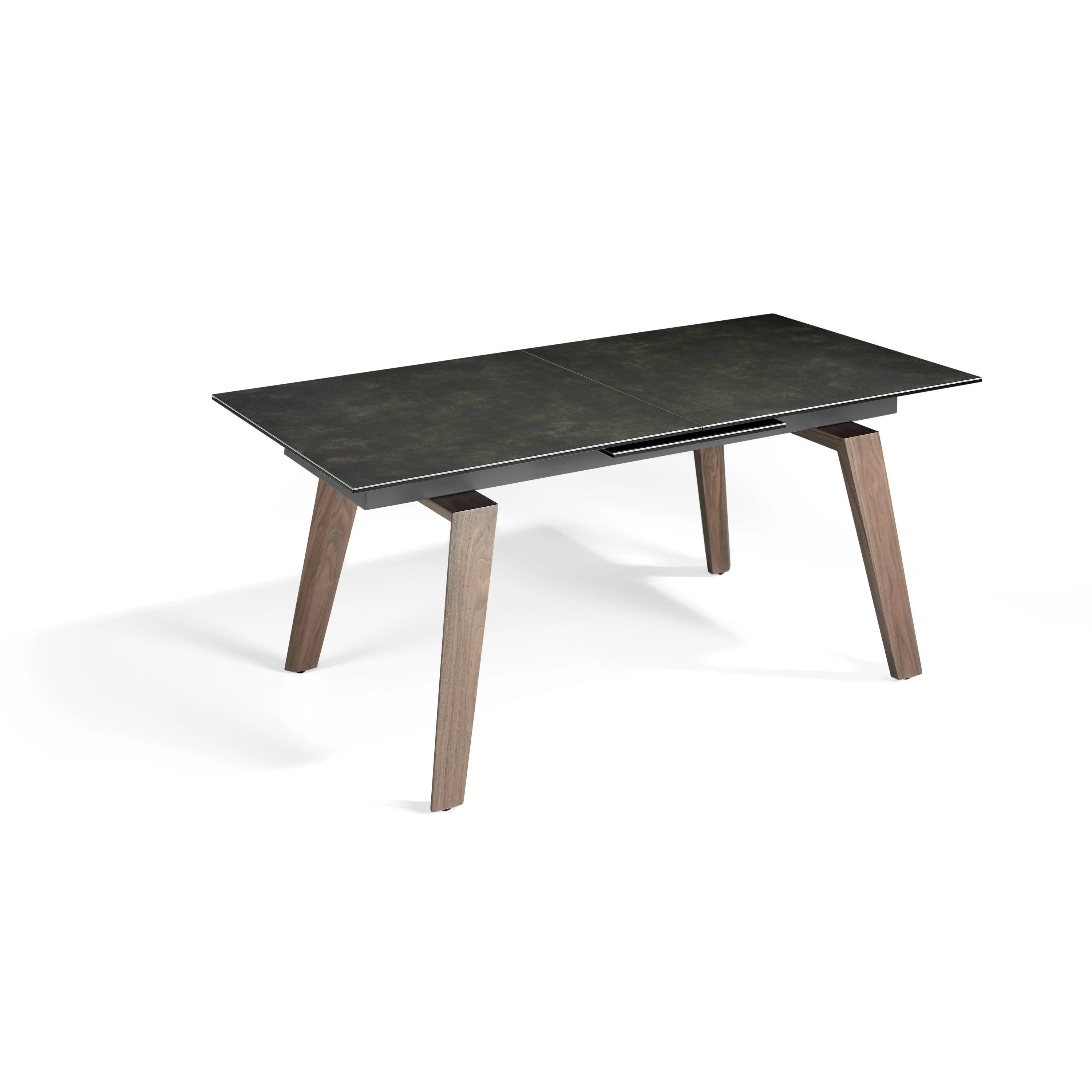 Table à manger à rallonge rectangulaire marbre porcelaine et noyer