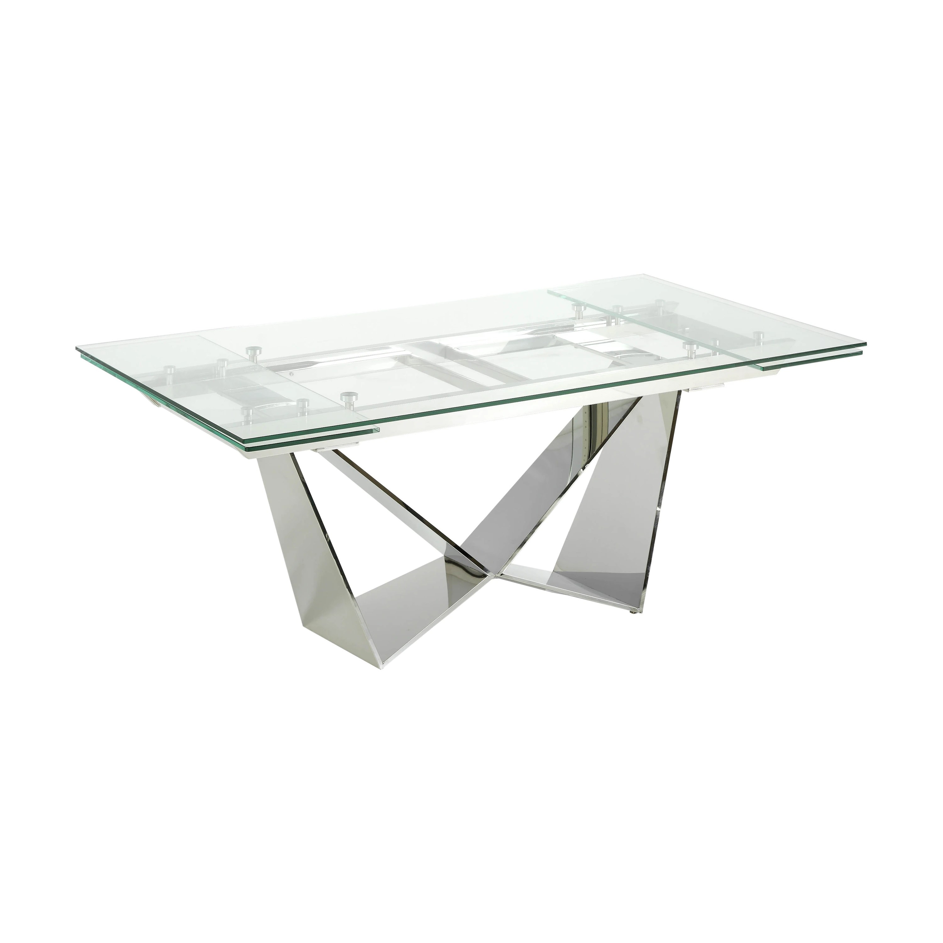 Table à manger à rallonge rectangulaire verre trempé et acier chromé